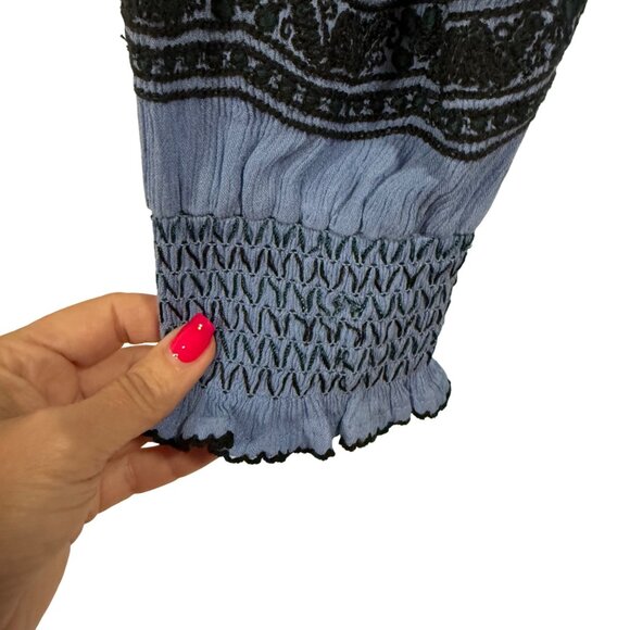 Free People Wind Willow Embroidered Mini Peasant Boho Blue Dress Size‎ S - Picture 2 of 10